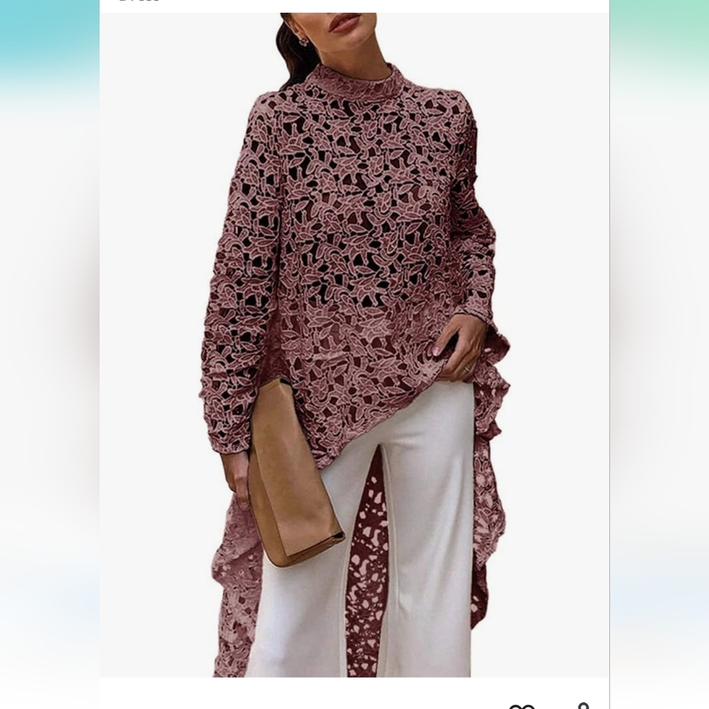 Mauve High-Low Overlay Tunic Blouse
